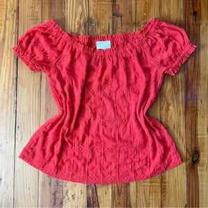 ModCloth Red Embroidered Off Shoulder Blouse